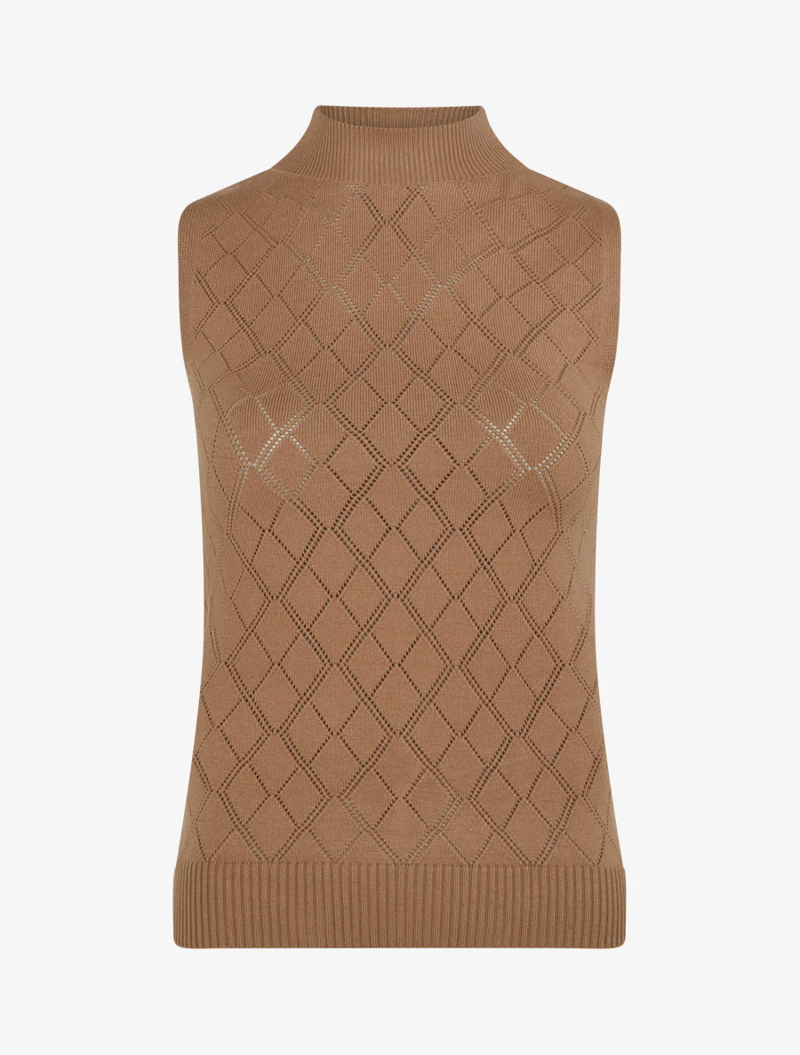 Rechte gebreide tanktop met ruitpatroon. - Bruin