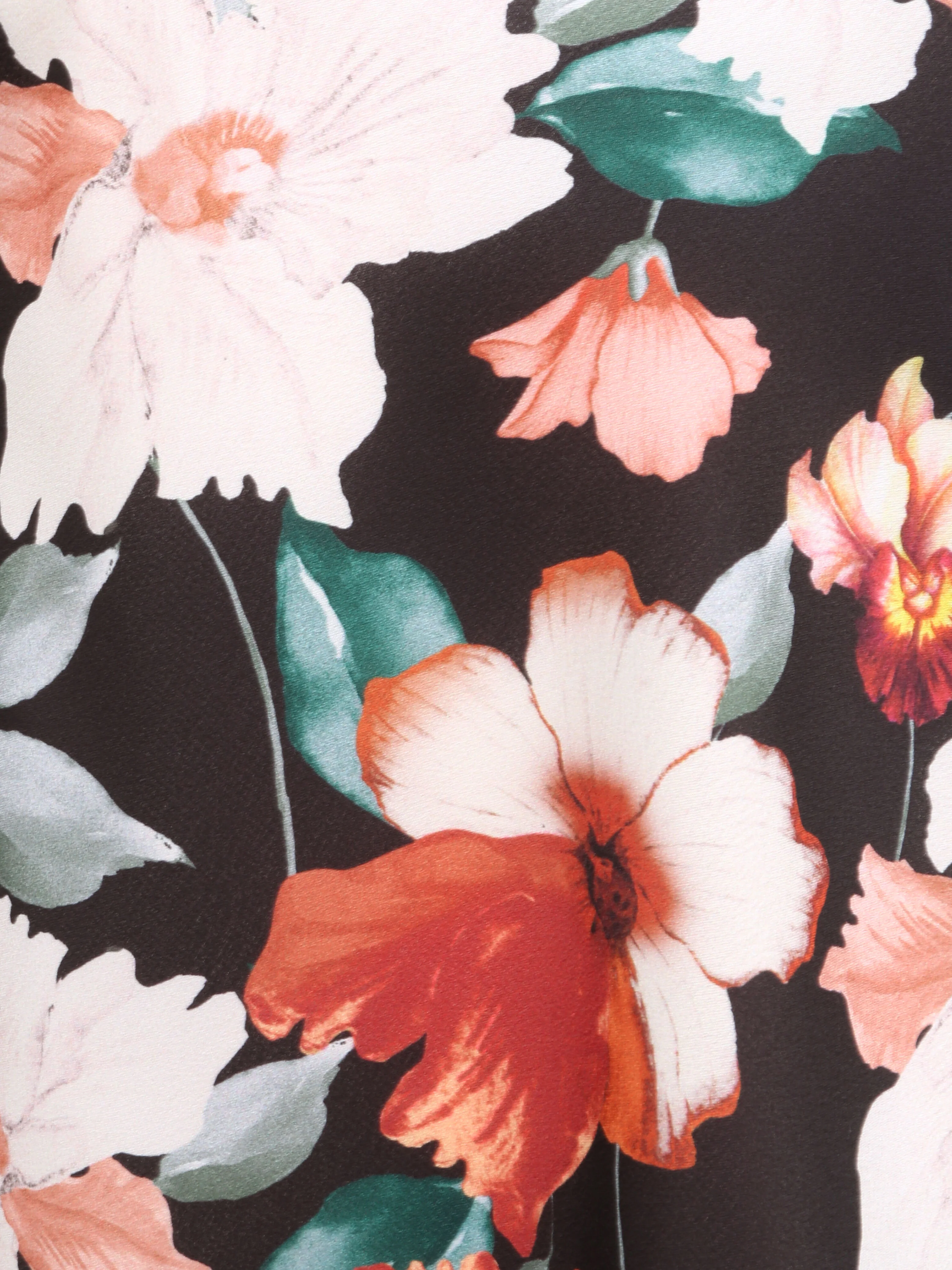 Rechte gedrukte hibiscus en kant jurk - Zwart - Image 3