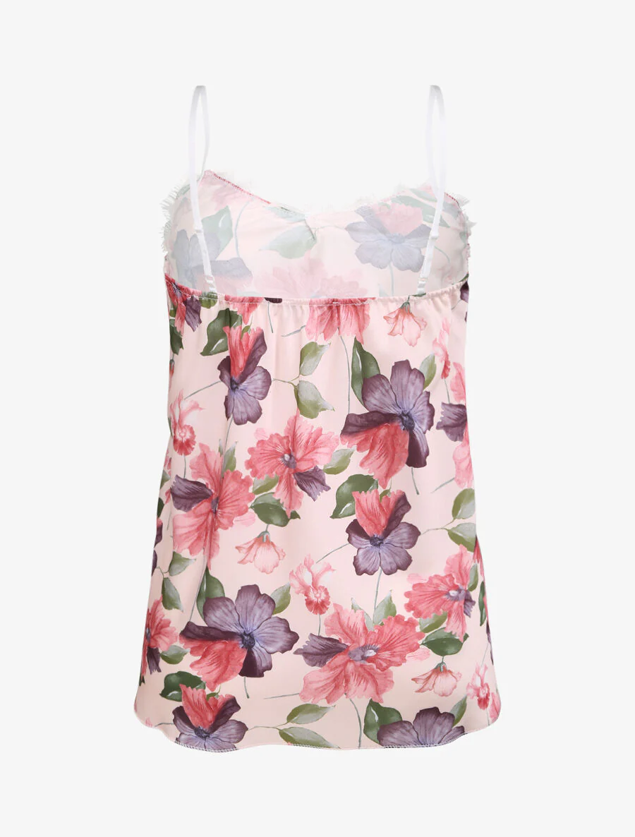 Rechte gedrukte hibiscus en kant jurk - Lichtroze - Image 2