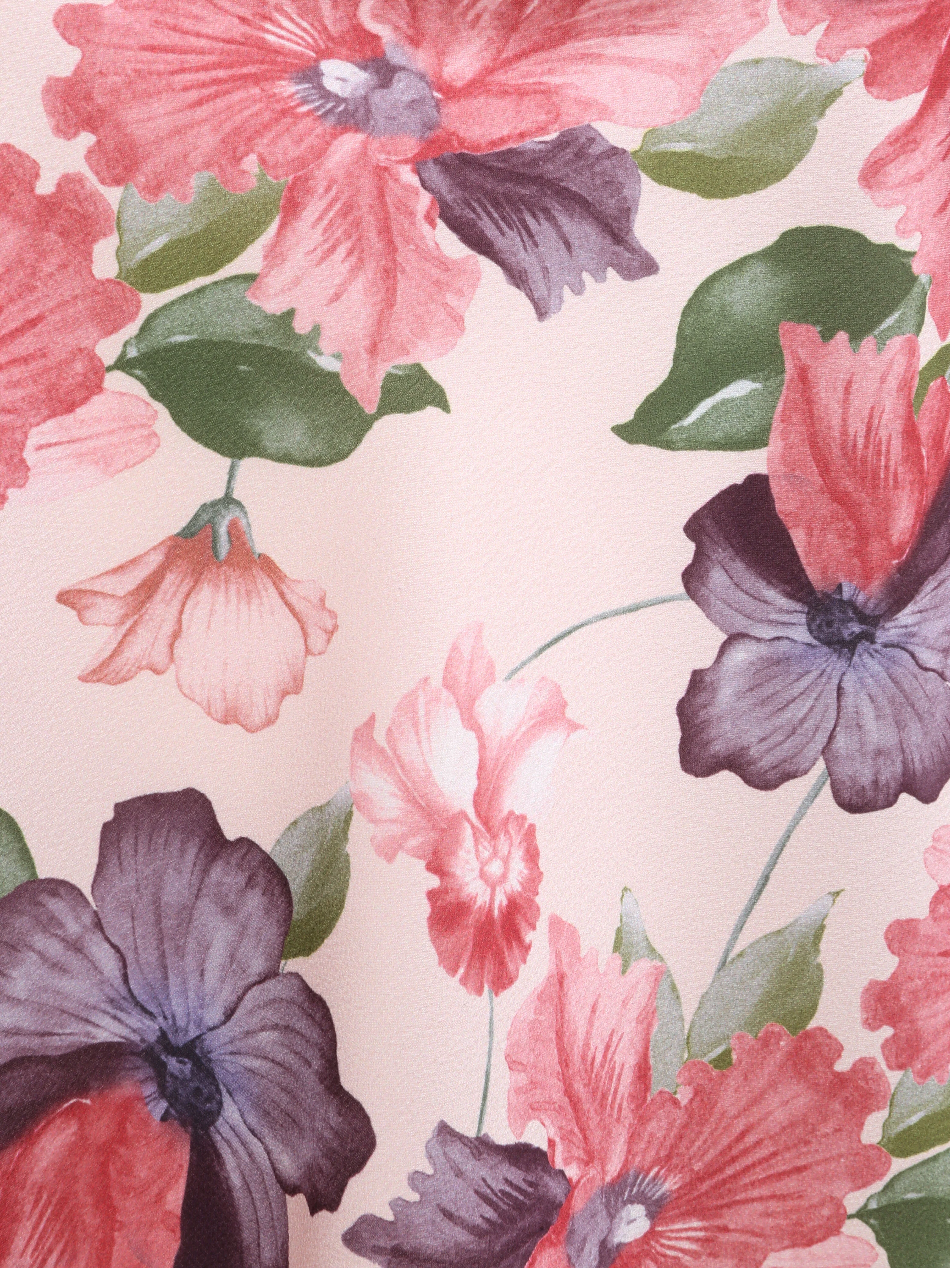 Rechte gedrukte hibiscus en kant jurk - Lichtroze - Image 3
