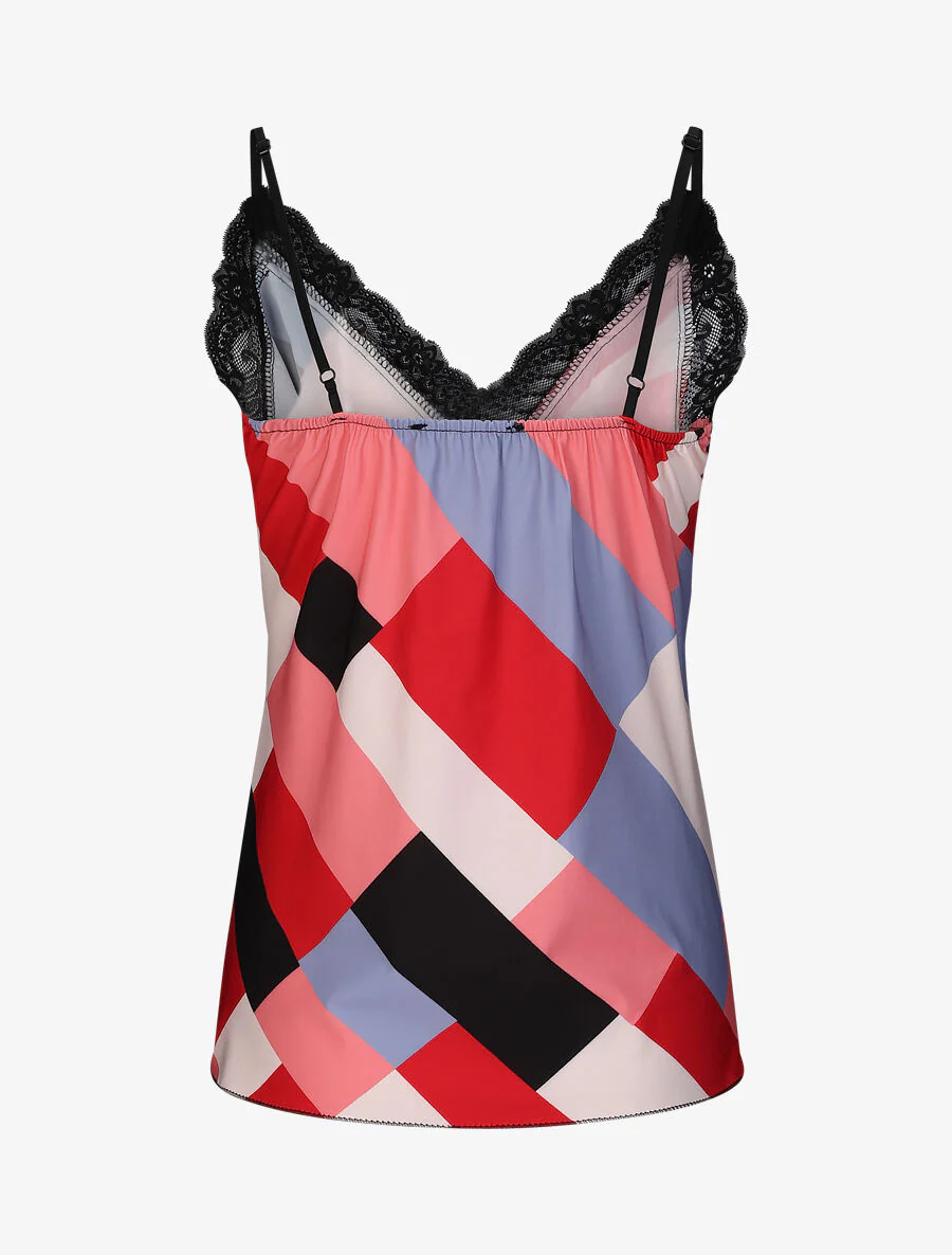Rechte top met geometrische print en kanten kraag - Rood - Image 2