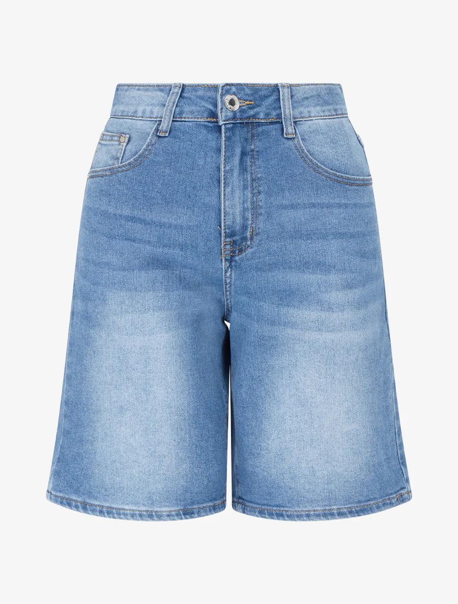 Rechte gesneden, vervaagde spijkerbermuda - Blauw