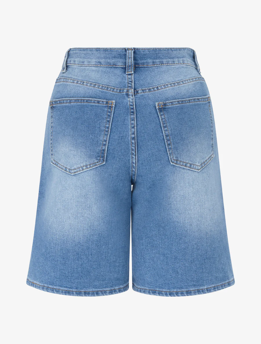 Rechte gesneden, vervaagde spijkerbermuda - Blauw - Image 2