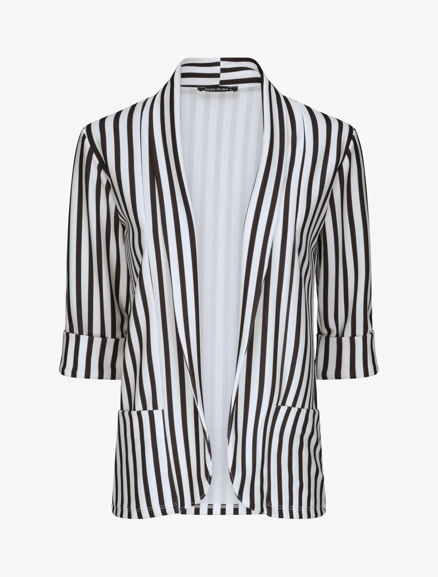 Rechte gestreepte blazer met 3/4 mouwen - Zwart - Image 2