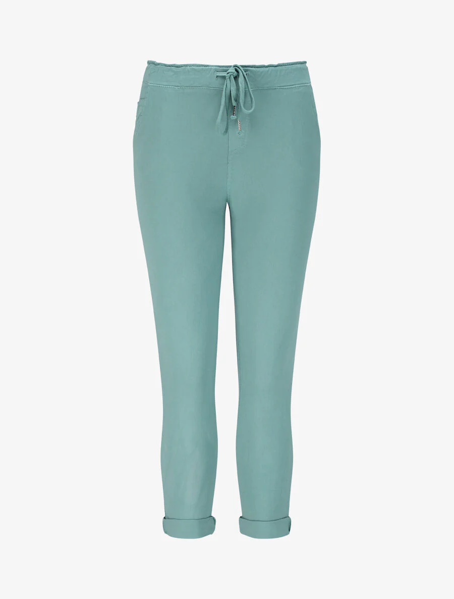 Rechte hoge taille gedrapeerde broek - Zeegroen