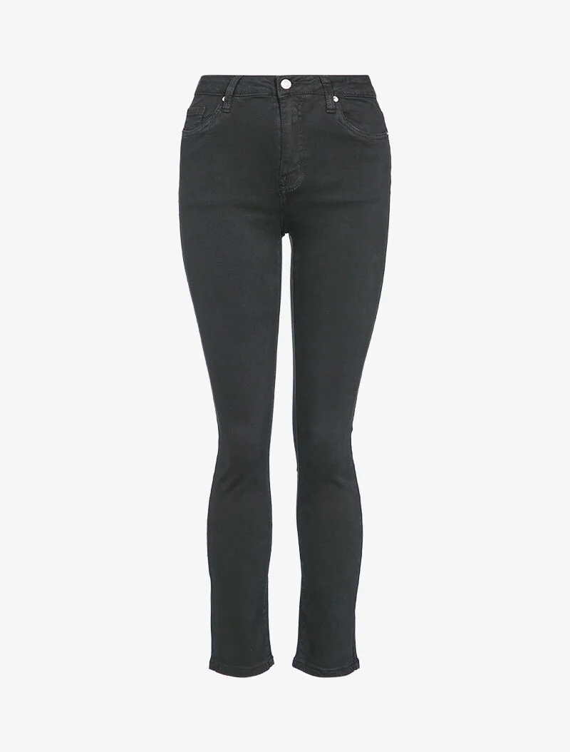 Rechte hoge taille jeans in één kleur - Zwart