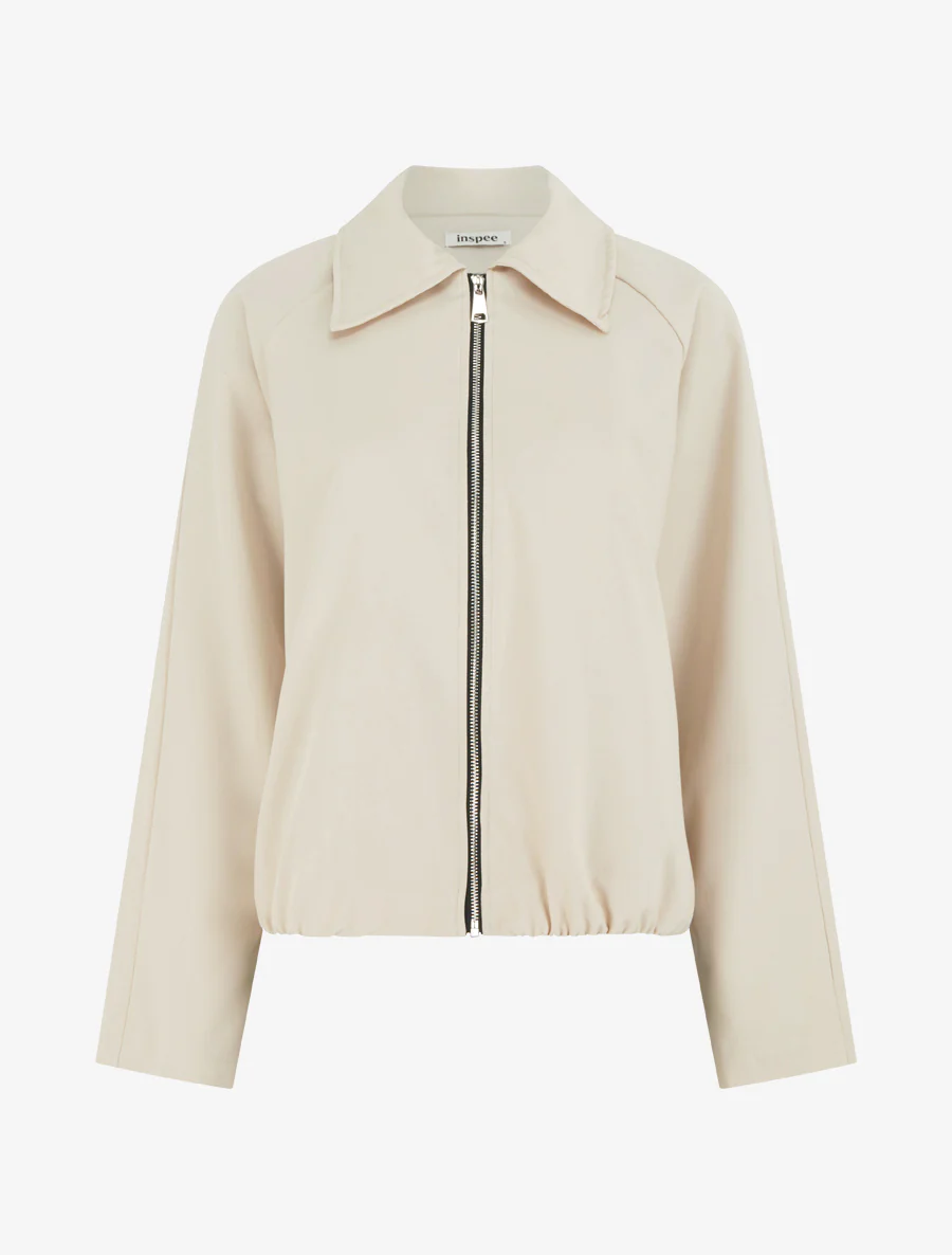 Rechte jas met ritssluiting en overhemdkraag - Beige