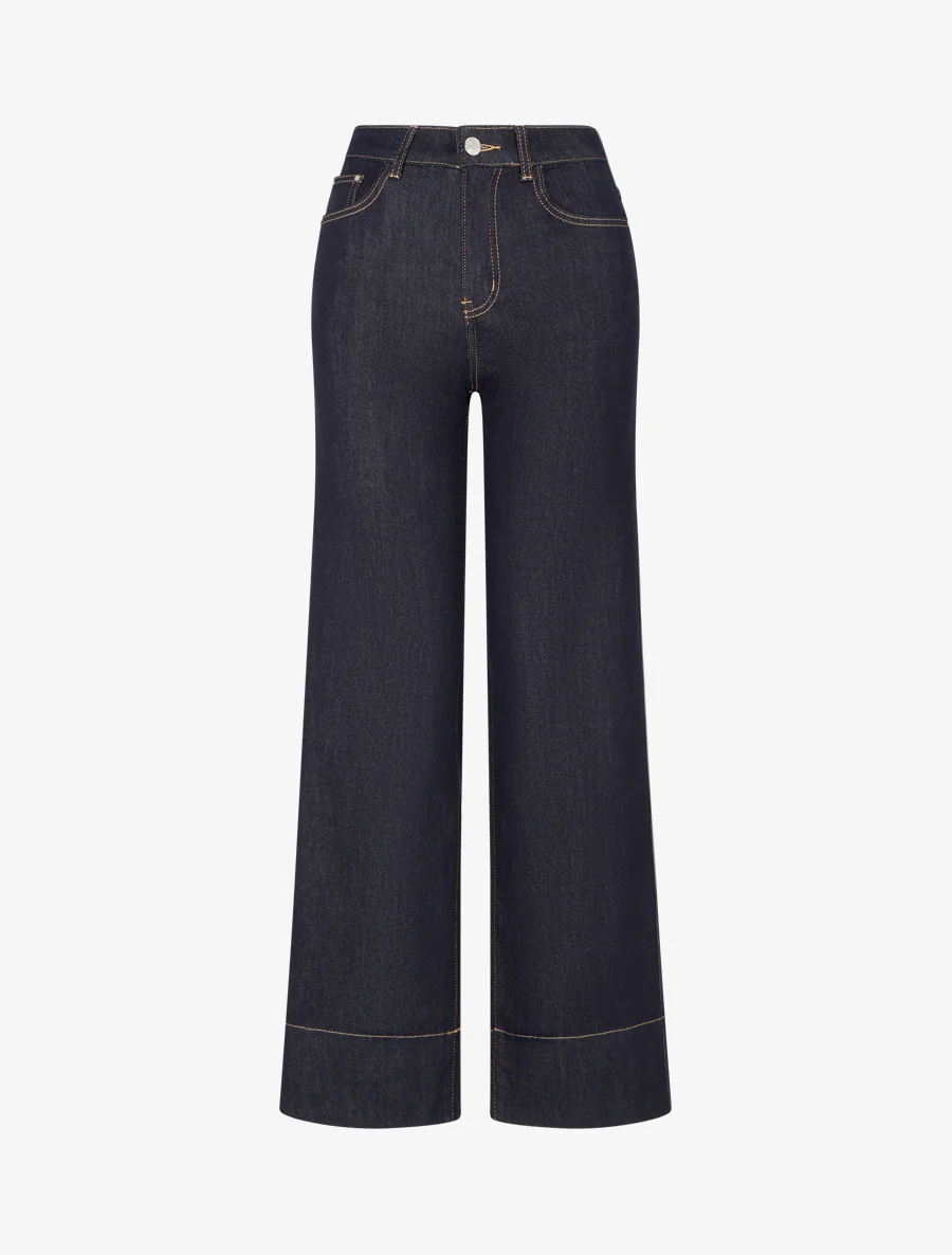 Rechte jeans met brede pijpen en stiksels - Ongerept blauw