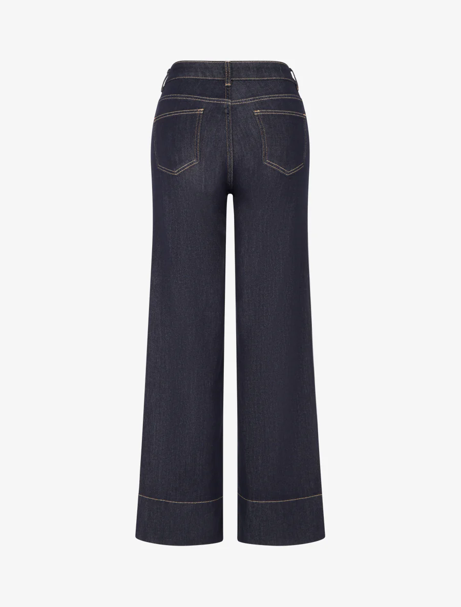 Rechte jeans met brede pijpen en stiksels - Ongerept blauw - Image 2