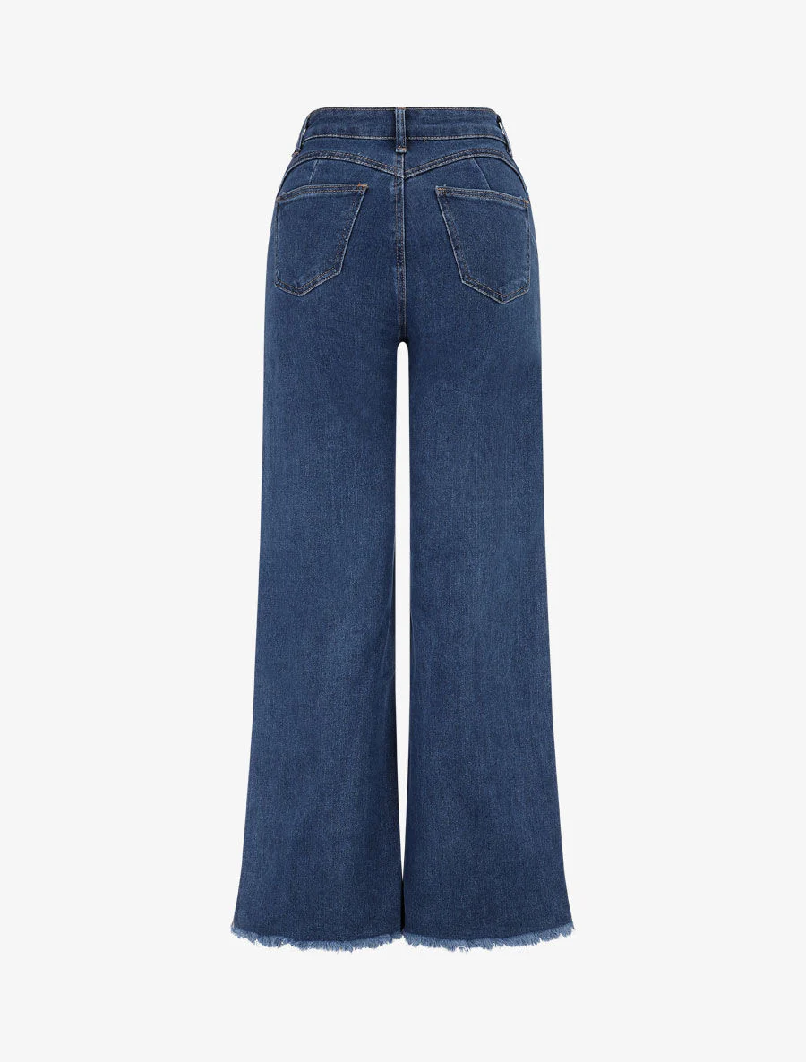 Rechte jeans met hoge taille en gerafelde randen - denim - Image 2