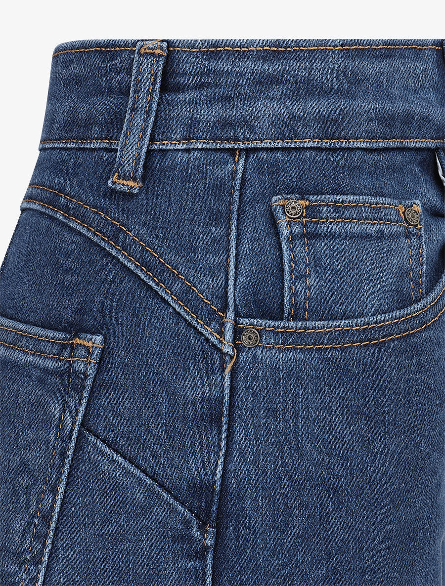 Rechte jeans met hoge taille en gerafelde randen - denim - Image 3