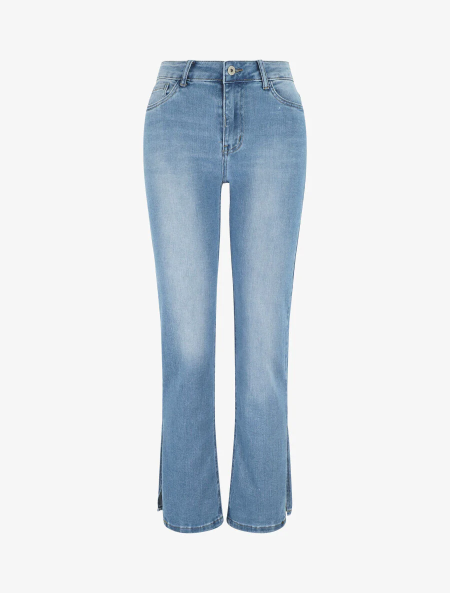 Rechte jeans met standaard taille en split-randen - blauw