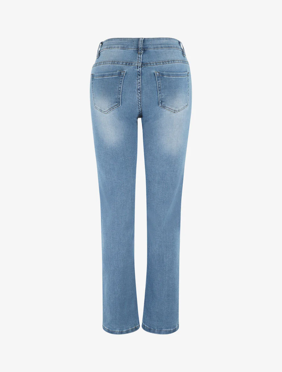 Rechte jeans met standaard taille en split-randen - blauw - Image 2