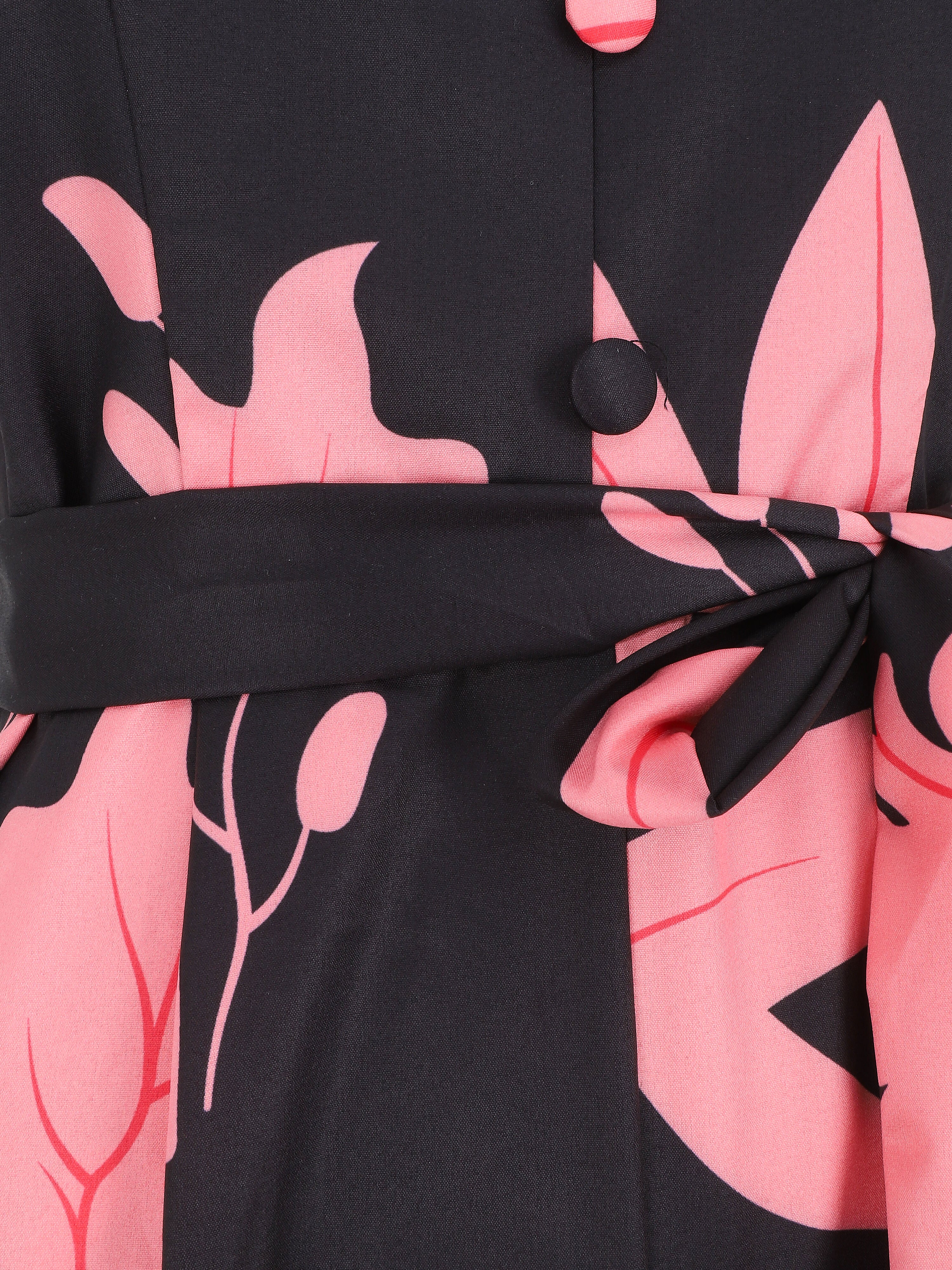 Rechte jumpsuit met gevlochten bandjes en plantenmotief - zwart - Image 3