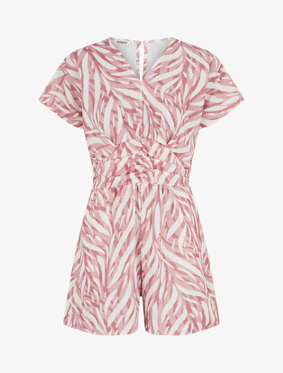 Rechte jumpsuit met korte mouwen en grafische print - Roos