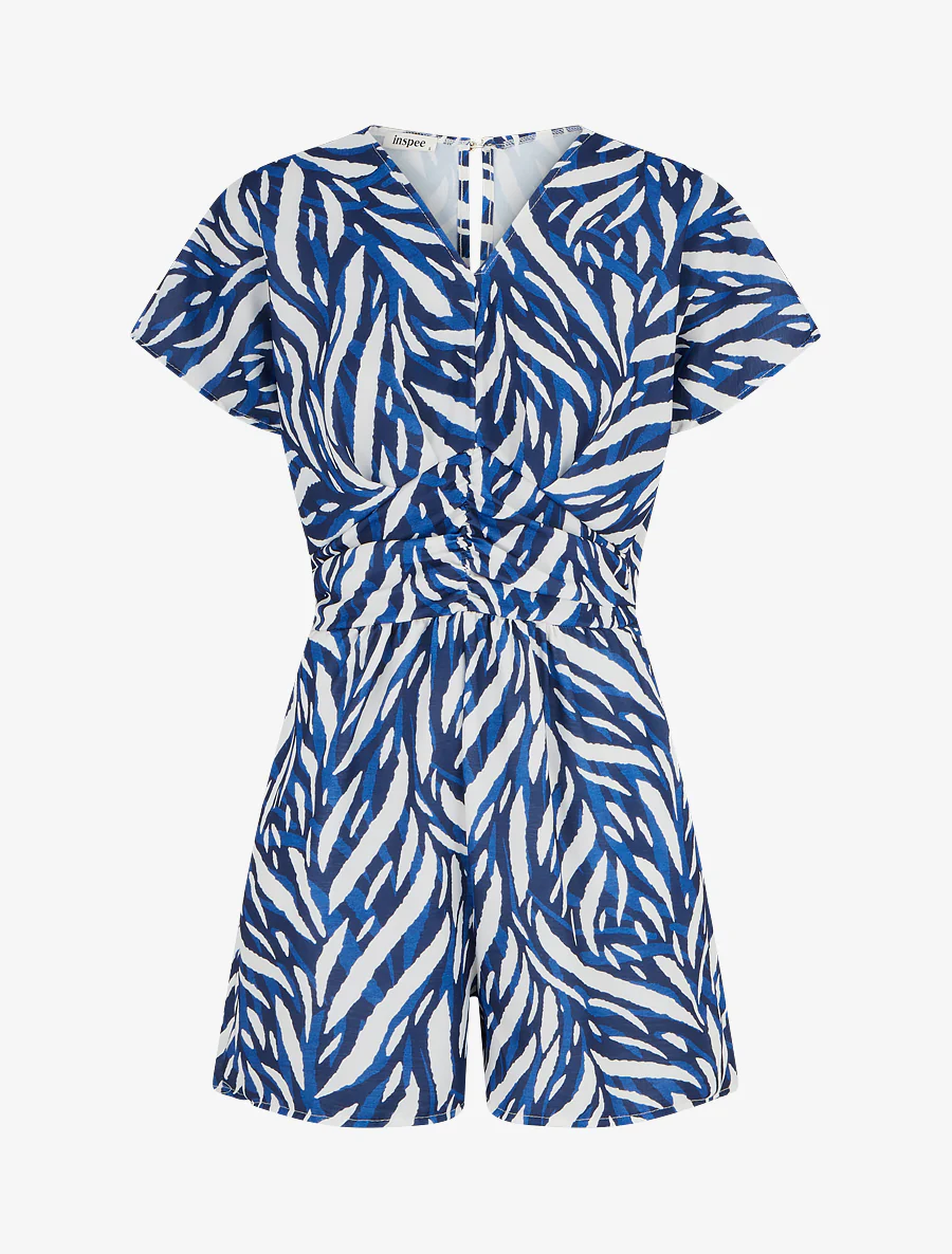 Rechte jumpsuit met korte mouwen en grafische print - Marine