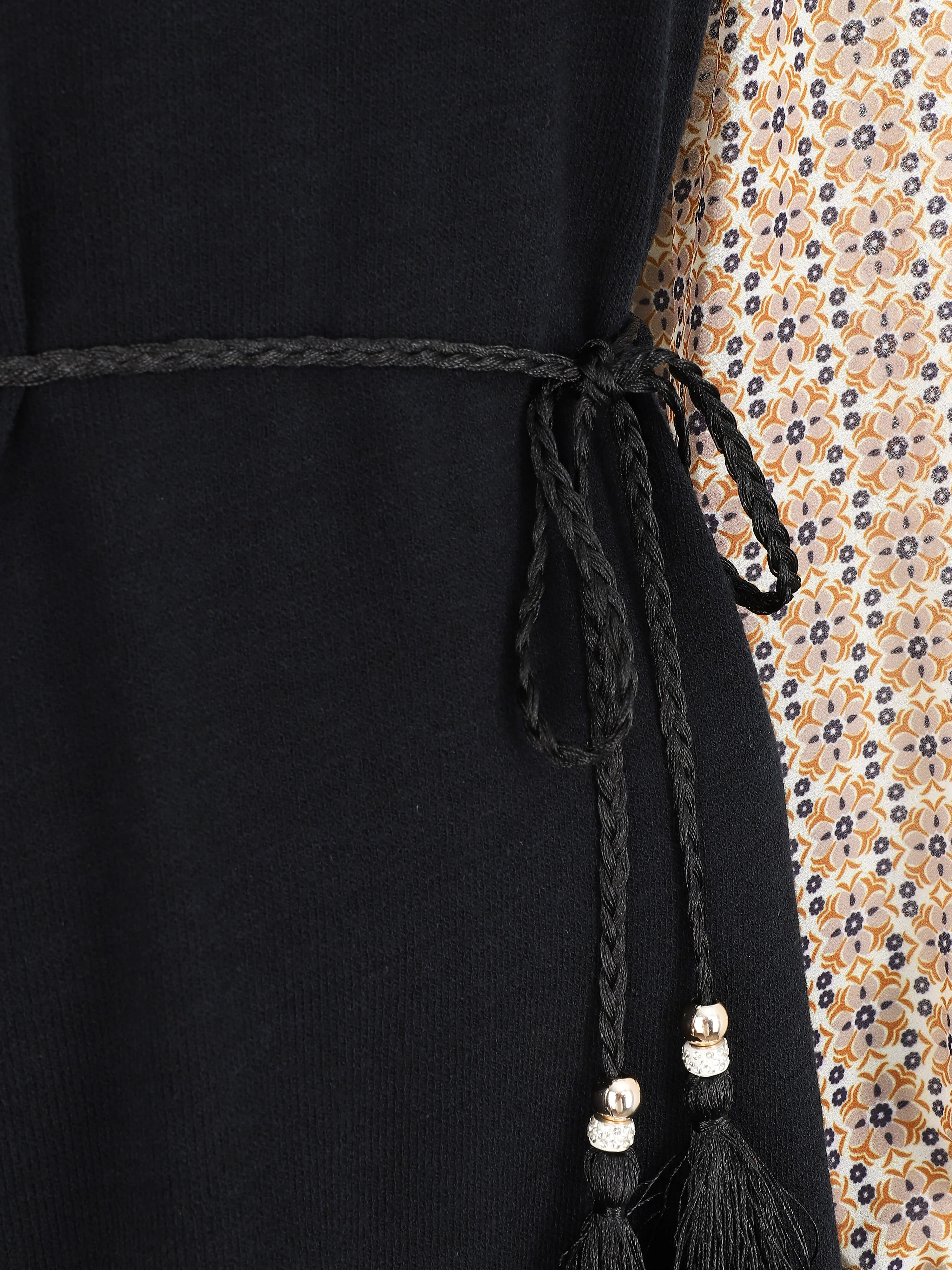 Rechte jurk met bloemenprint mouwen - Beige - Image 3
