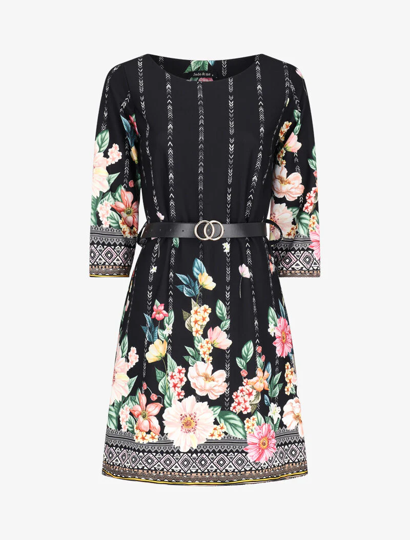 Rechte jurk met diverse prints - zwart - Image 2