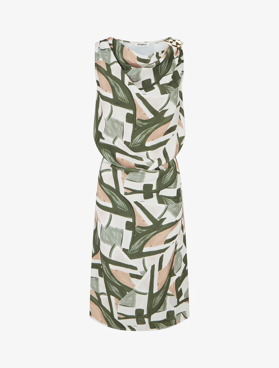 Rechte jurk met elastische taille - Kaki
