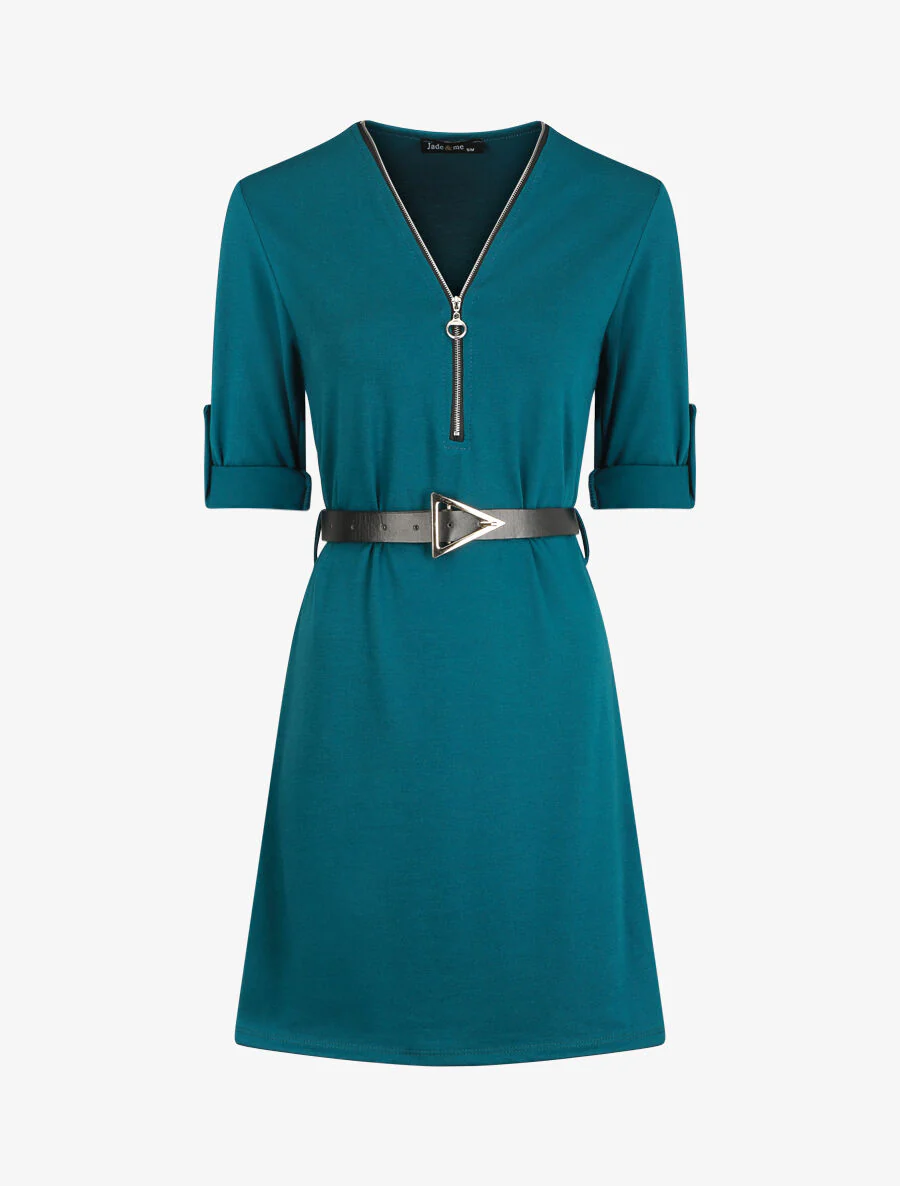 Effen jurk met rechte snit en ritssluiting - Eendblauw