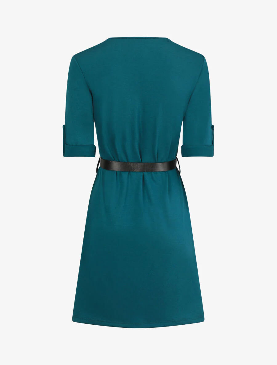 Effen jurk met rechte snit en ritssluiting - Eendblauw - Image 2