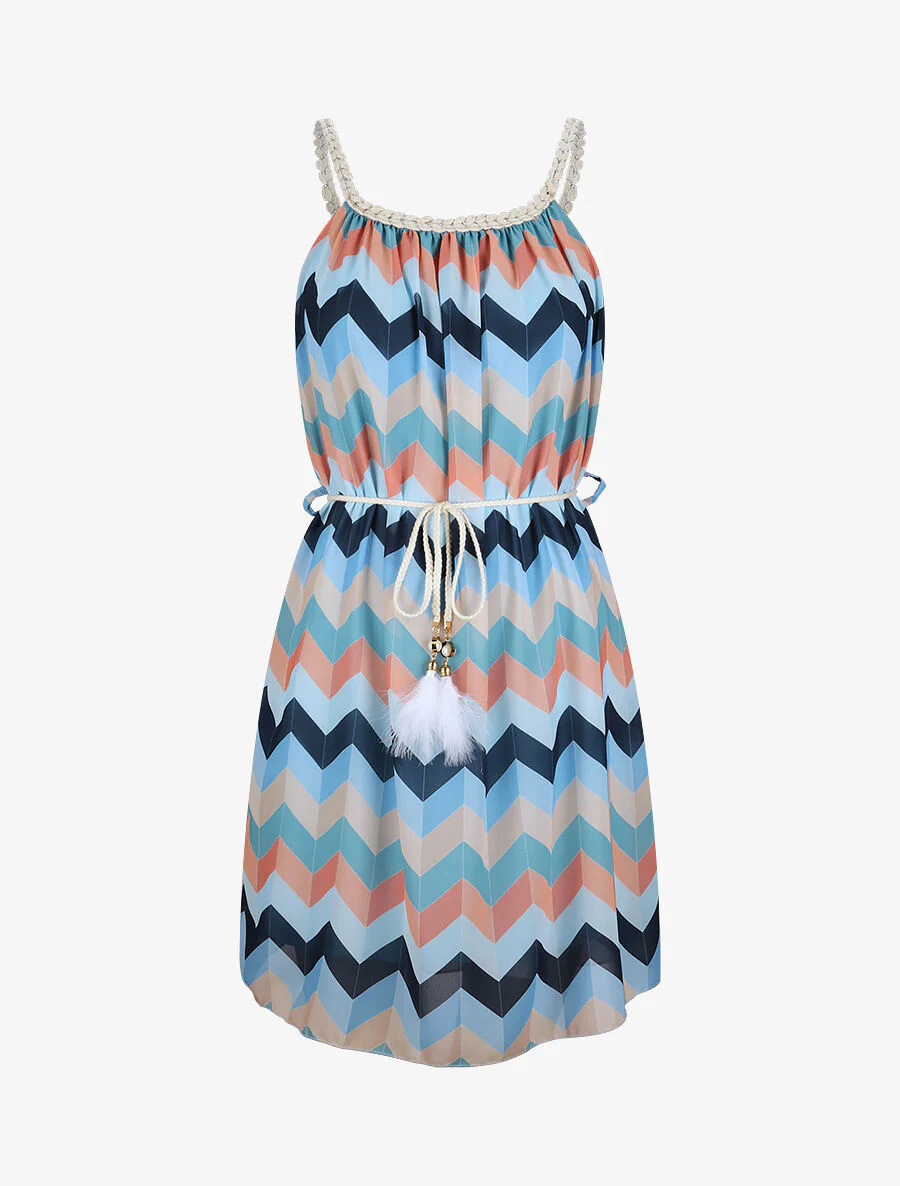 Rechte korte jurk met chevronprint - Blauw