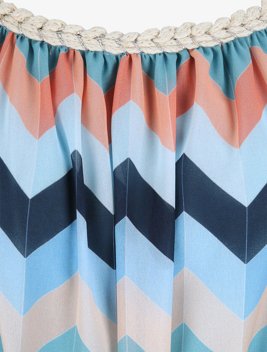 Rechte korte jurk met chevronprint - Blauw - Image 4