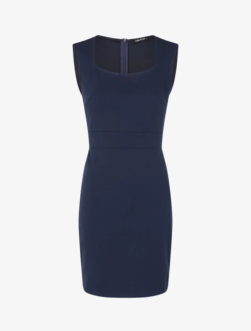 Mouwloze rechte jurk met vierkante hals - Marineblauw