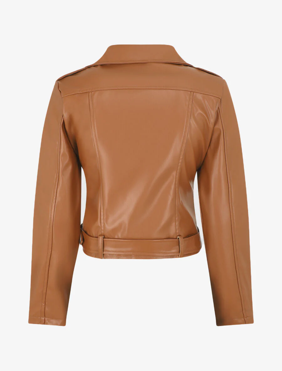 Rechte perfecto jas van imitatieleer - Kameel - Image 2