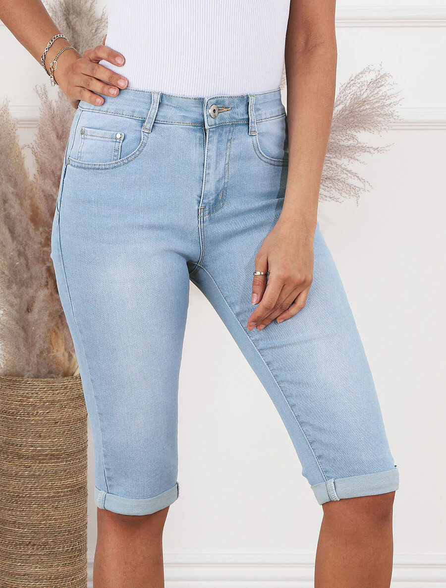 Rechte push-up bermuda met zoom - blauw - Image 4