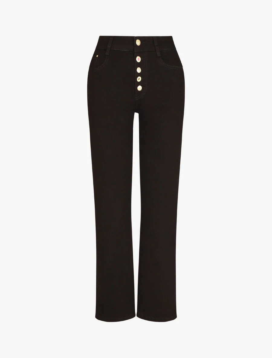Rechte push-up jeans met knopen - Zwart