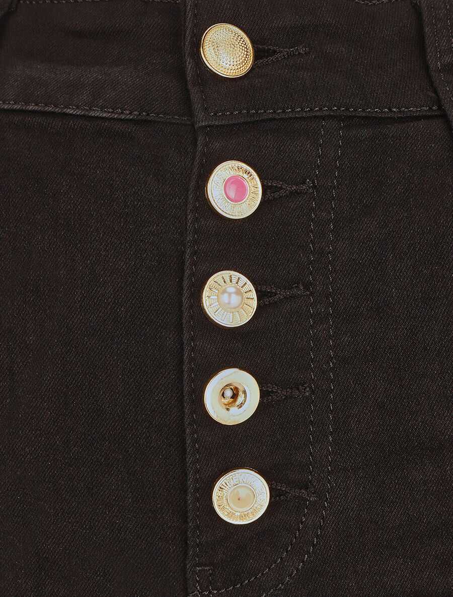 Rechte push-up jeans met knopen - Zwart - Image 3