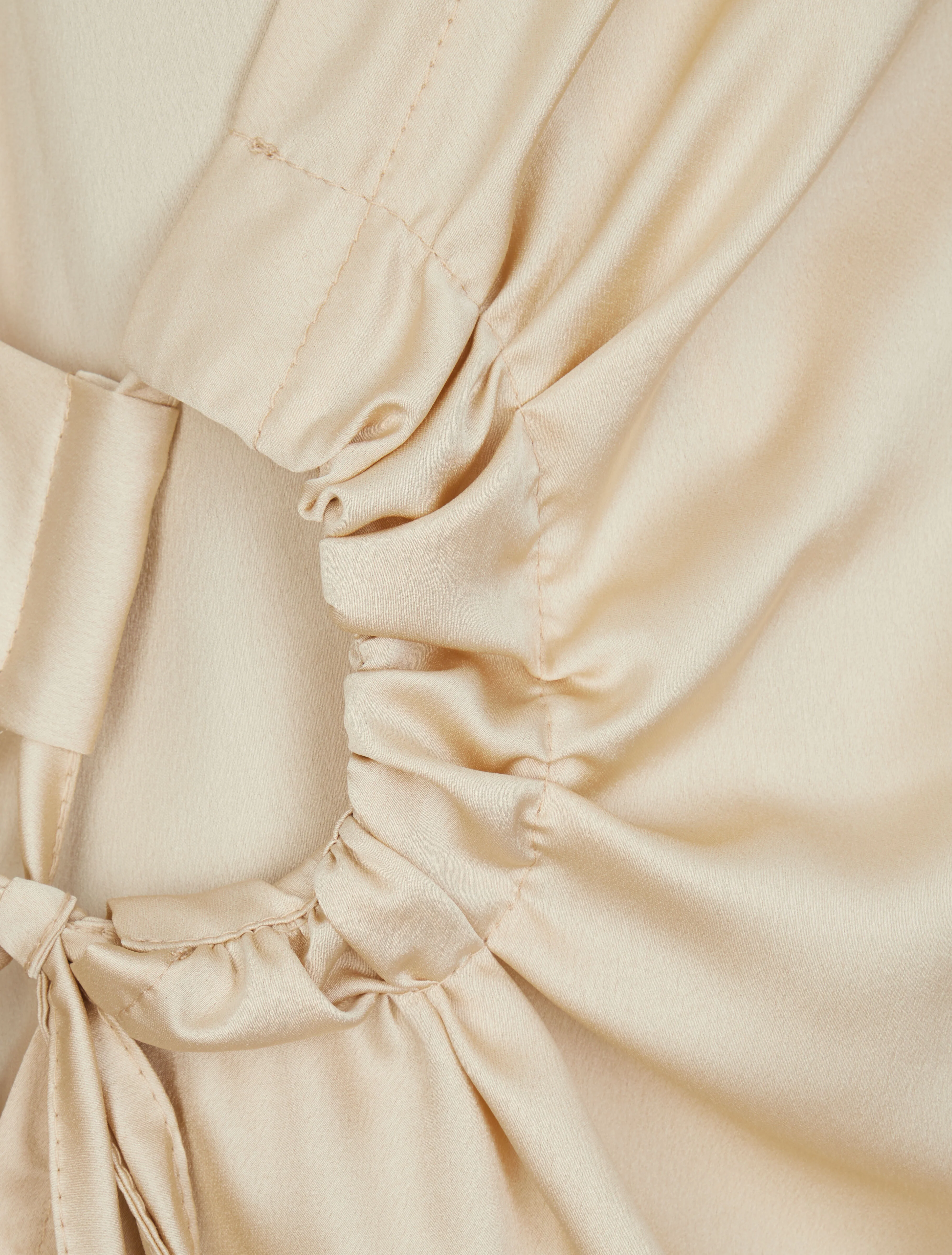 Rechte satijnen blouse met linten - beige - Image 3
