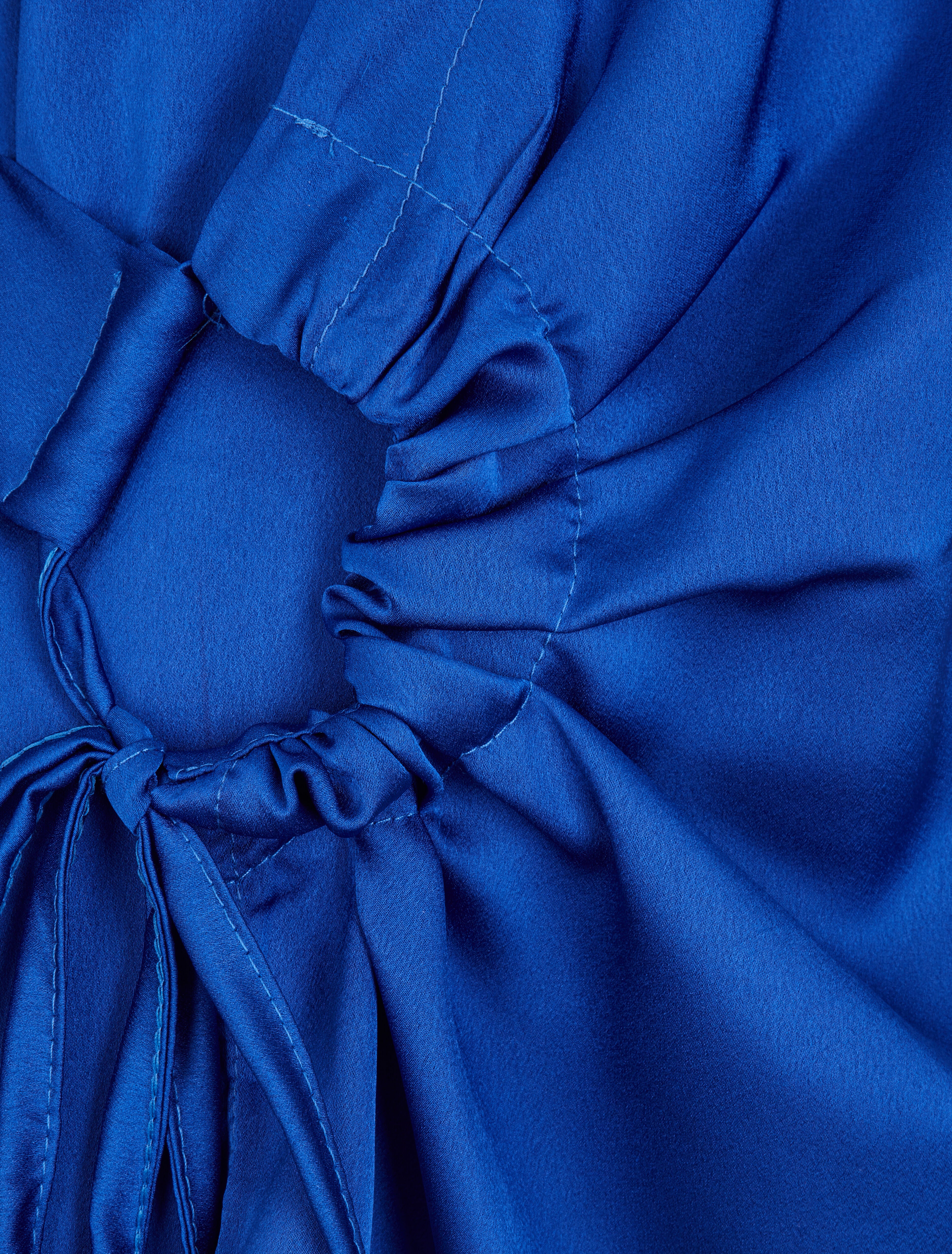 Rechte satijnen blouse met linten - Elektrisch blauw - Image 3