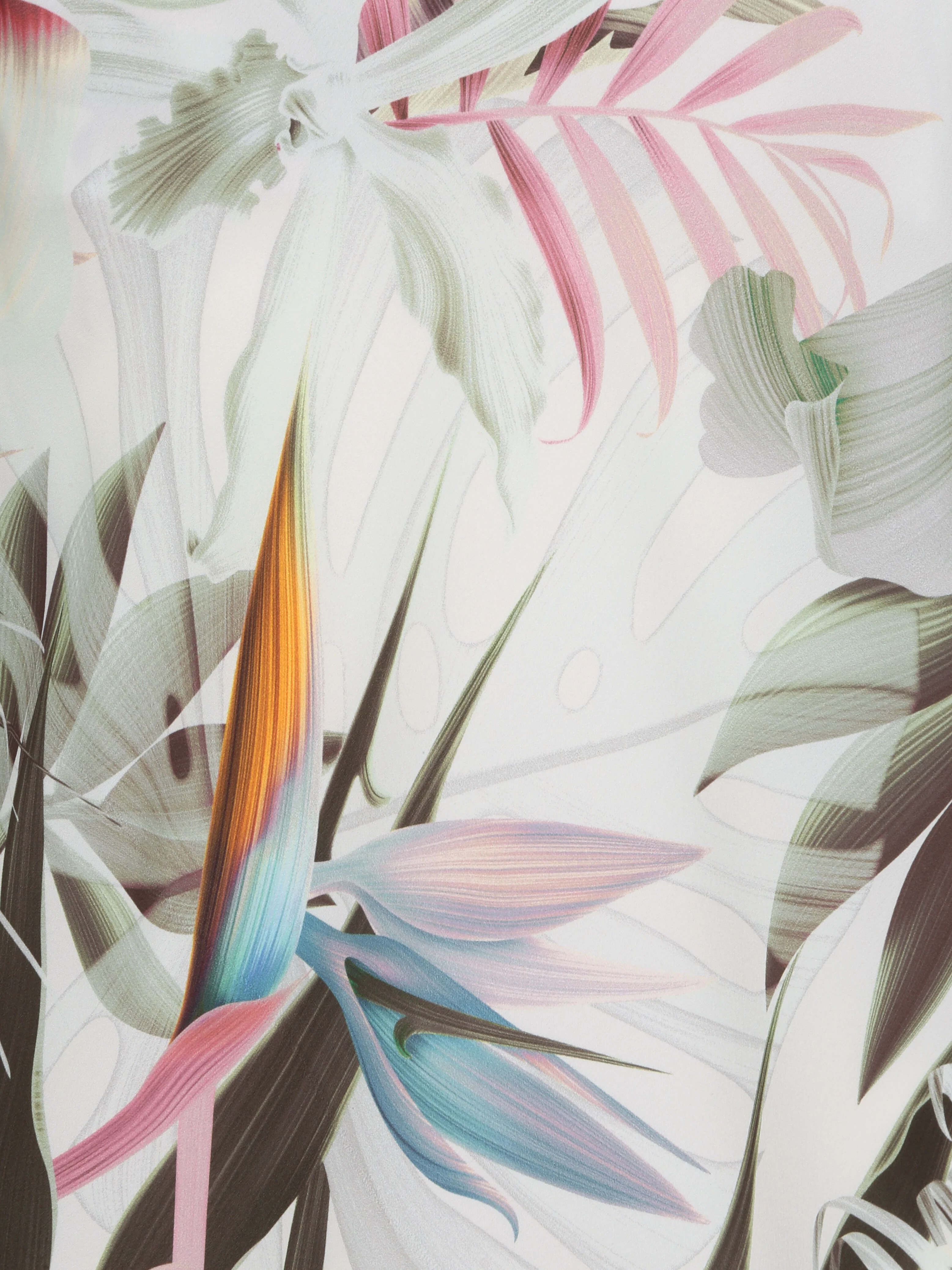 Rechte satijnen caraco met tropische bloemenprint - Wit - Image 3