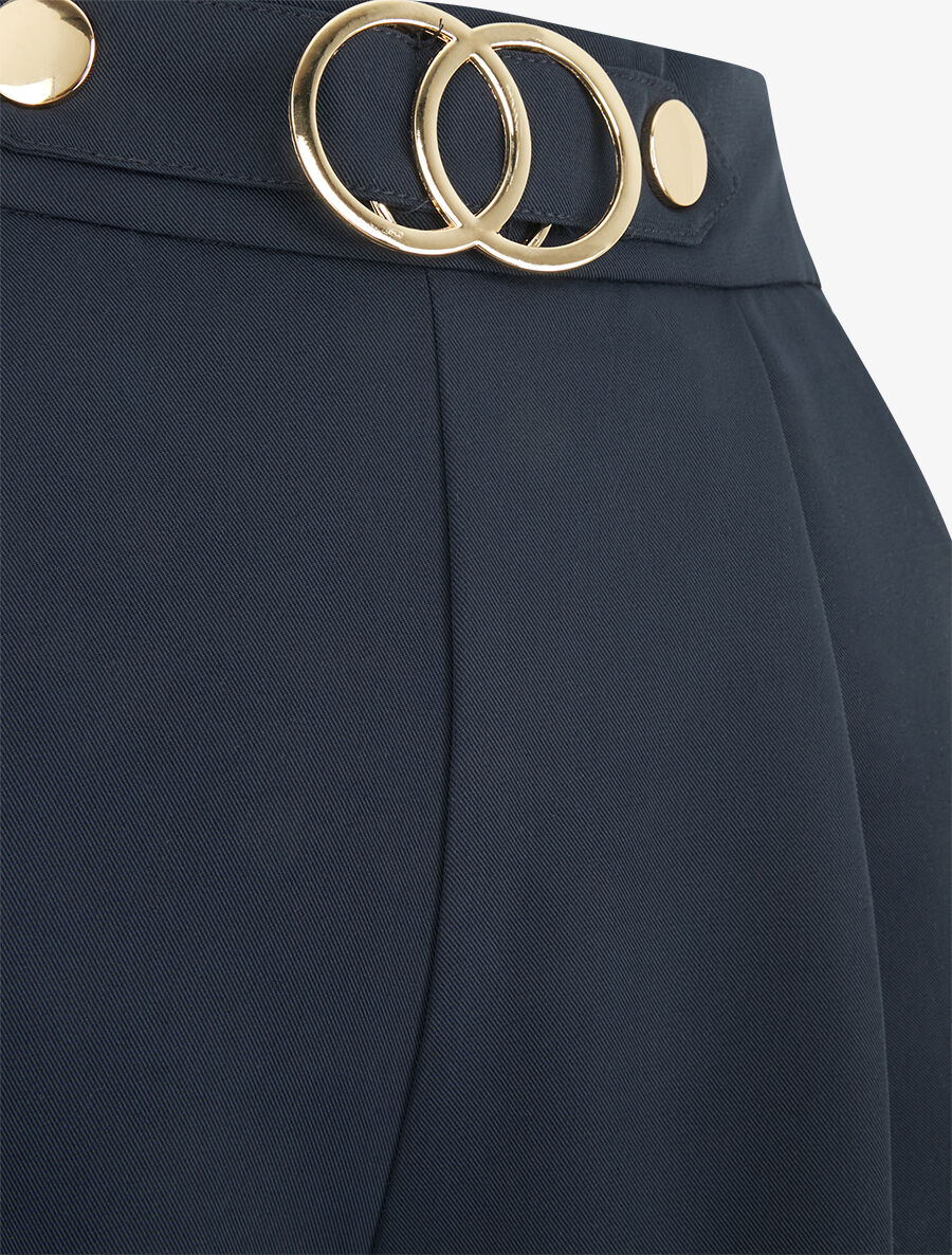 Rechte short met hoge taille en fantasiegesp - Marineblauw - Image 3