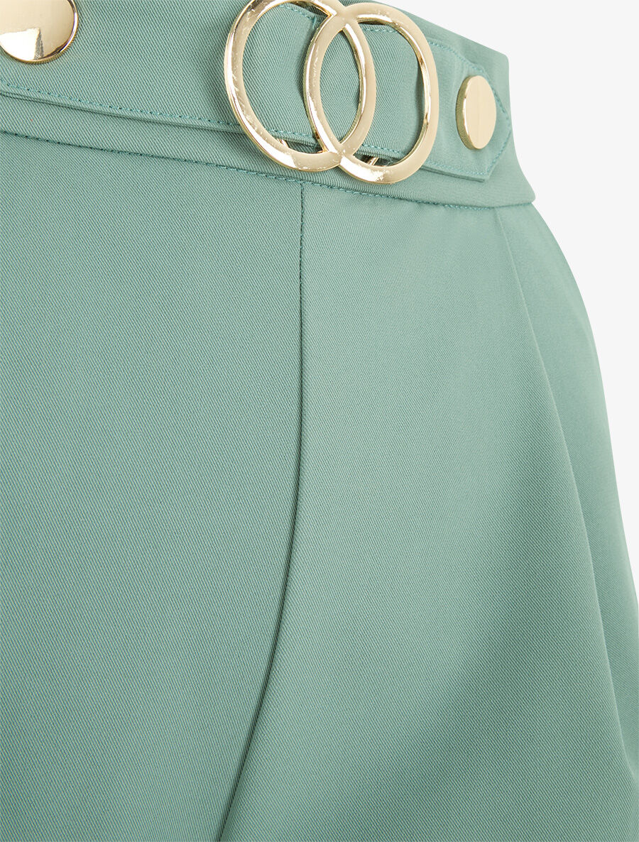 Rechte short met hoge taille en fantasiegesp - Grijsgroen - Image 3