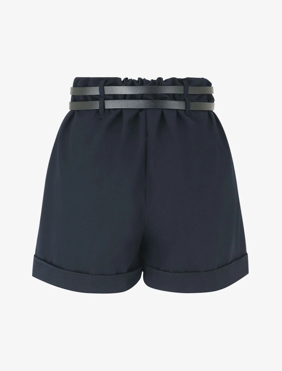 Rechte shorts met hoge taille en dubbele riemen - Donkerblauw - Image 2