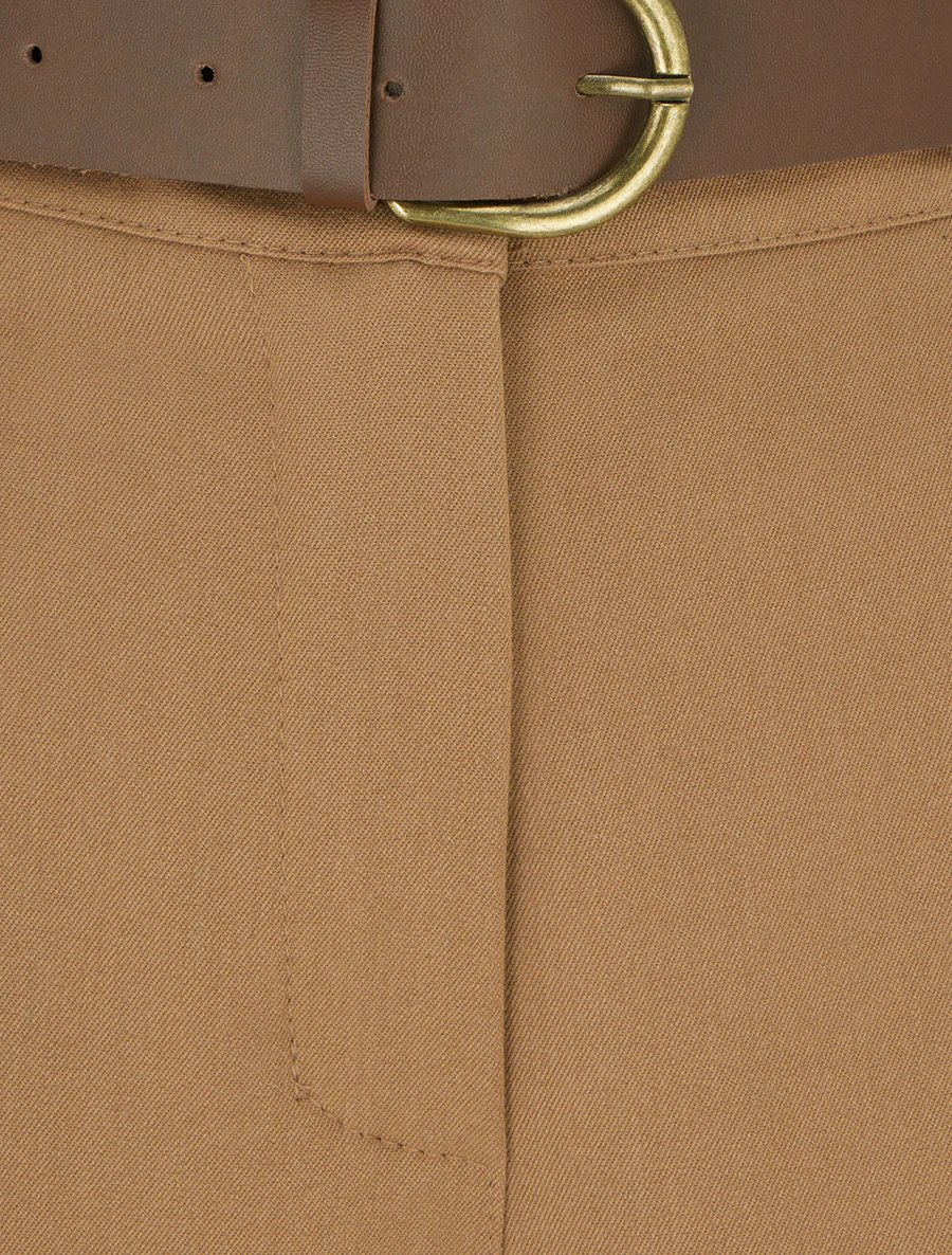 Rechte, soepelvallende, effen broek - Kameel - Image 3