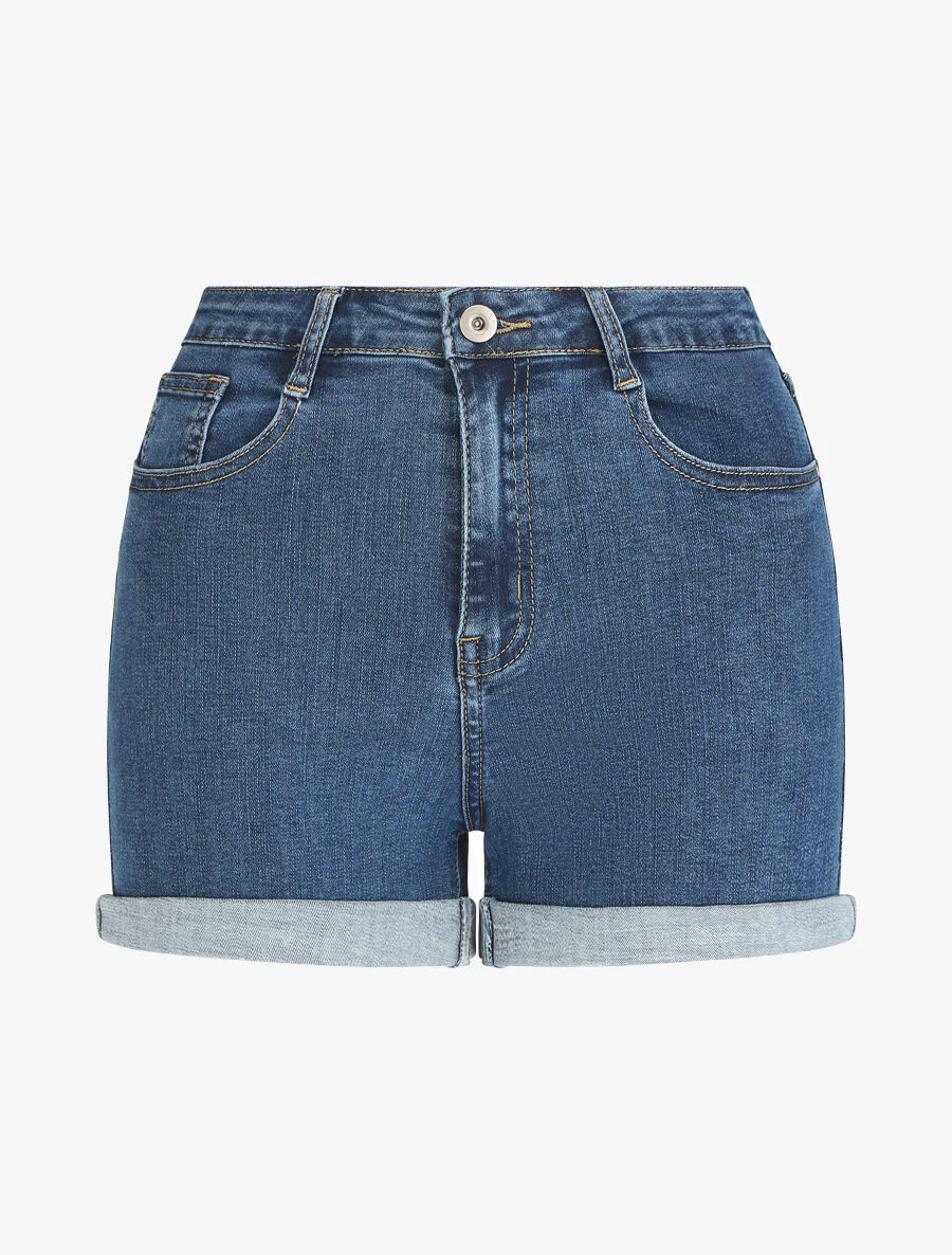 Rechte spijkershorts met hoge taille - Denim blauw