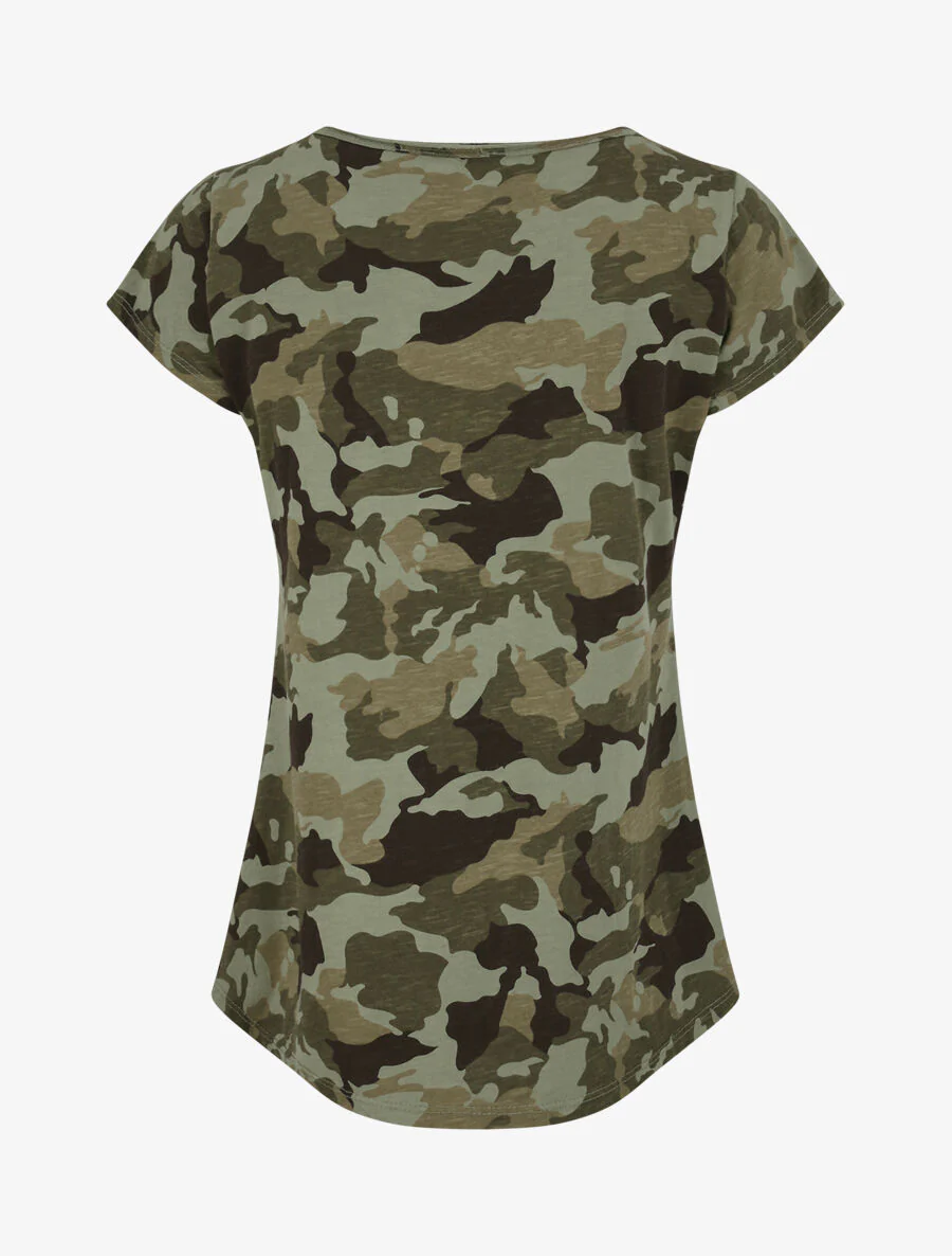Recht T-shirt met ruitjesprint korte mouwen - Kaki - Image 2