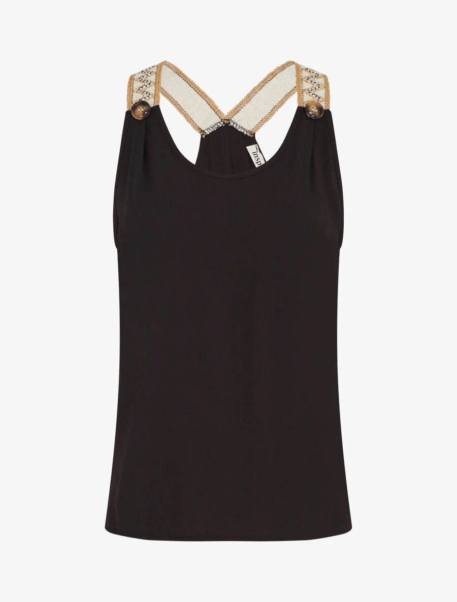 Rechte tanktop met iriserende bandjes - zwart