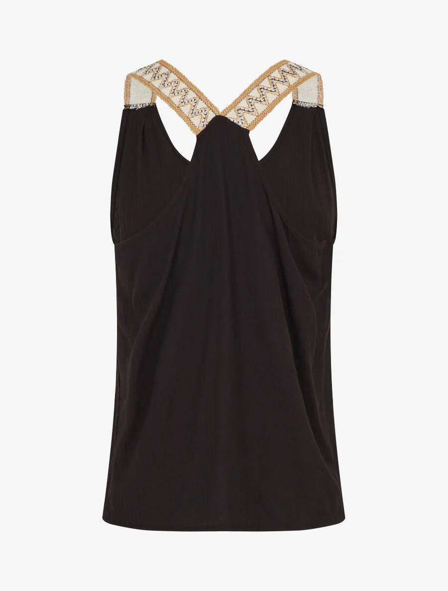 Rechte tanktop met iriserende bandjes - zwart - Image 2