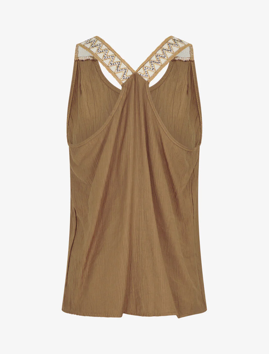 Rechte tanktop met iriserende bandjes - Kameel - Image 2