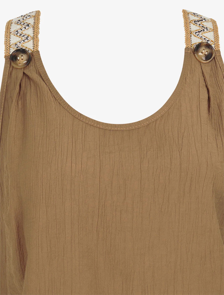 Rechte tanktop met iriserende bandjes - Kameel - Image 3