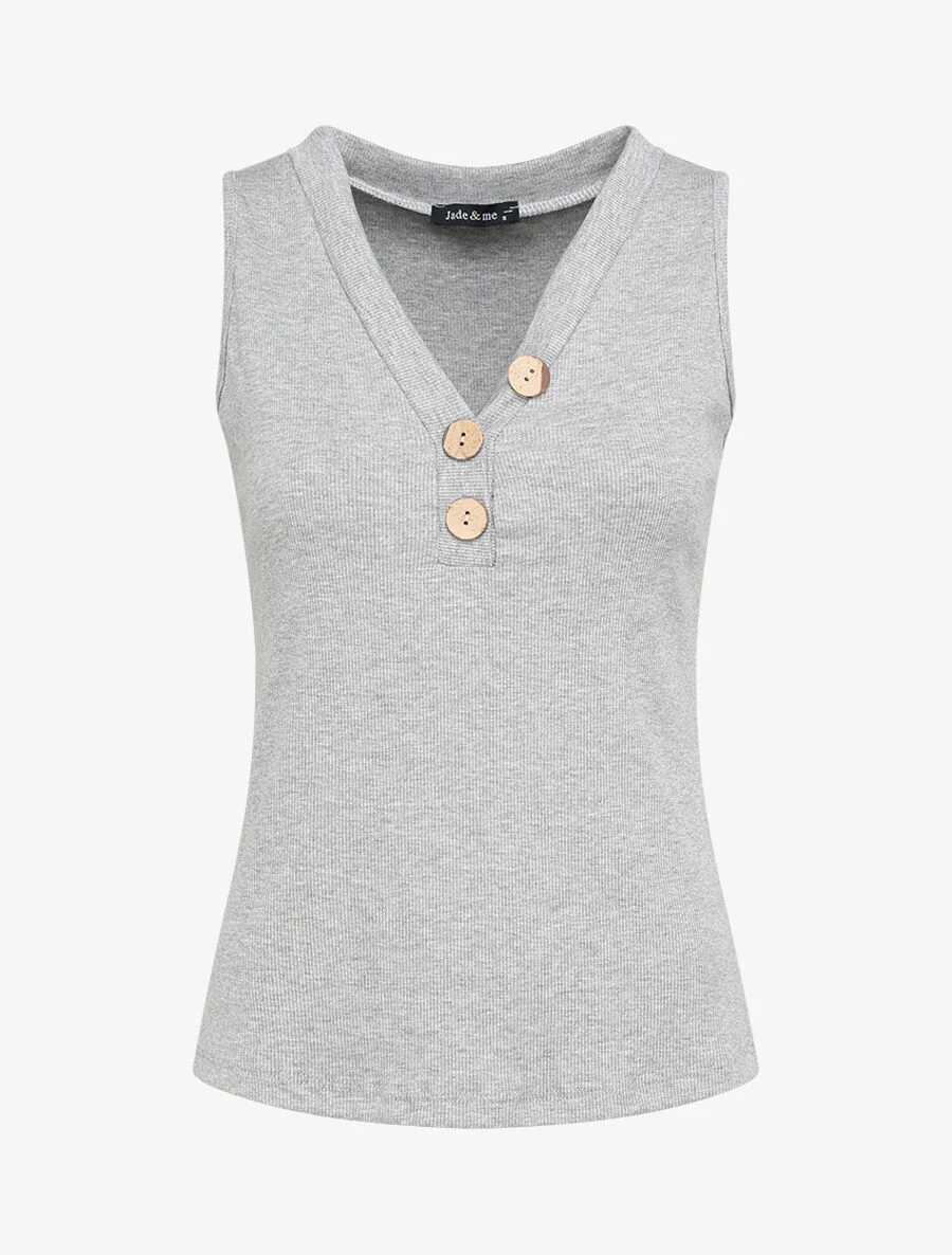 Rechte effen tanktop met knoopsluiting - GemĂȘleerd grijs