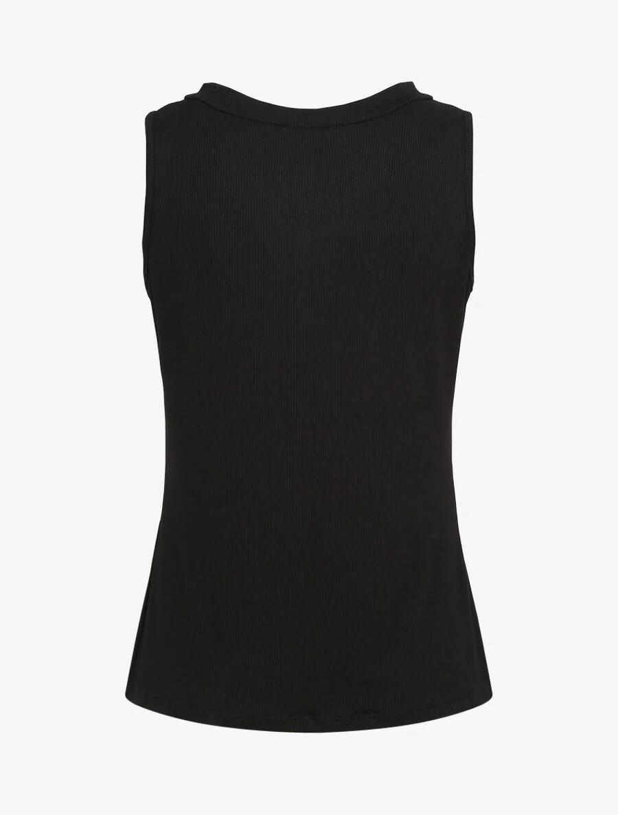 Rechte effen tanktop met knoopsluiting - Zwart - Image 2