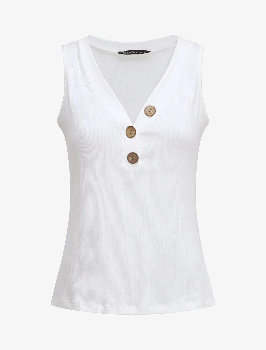 Rechte effen tanktop met knoopsluiting - Wit