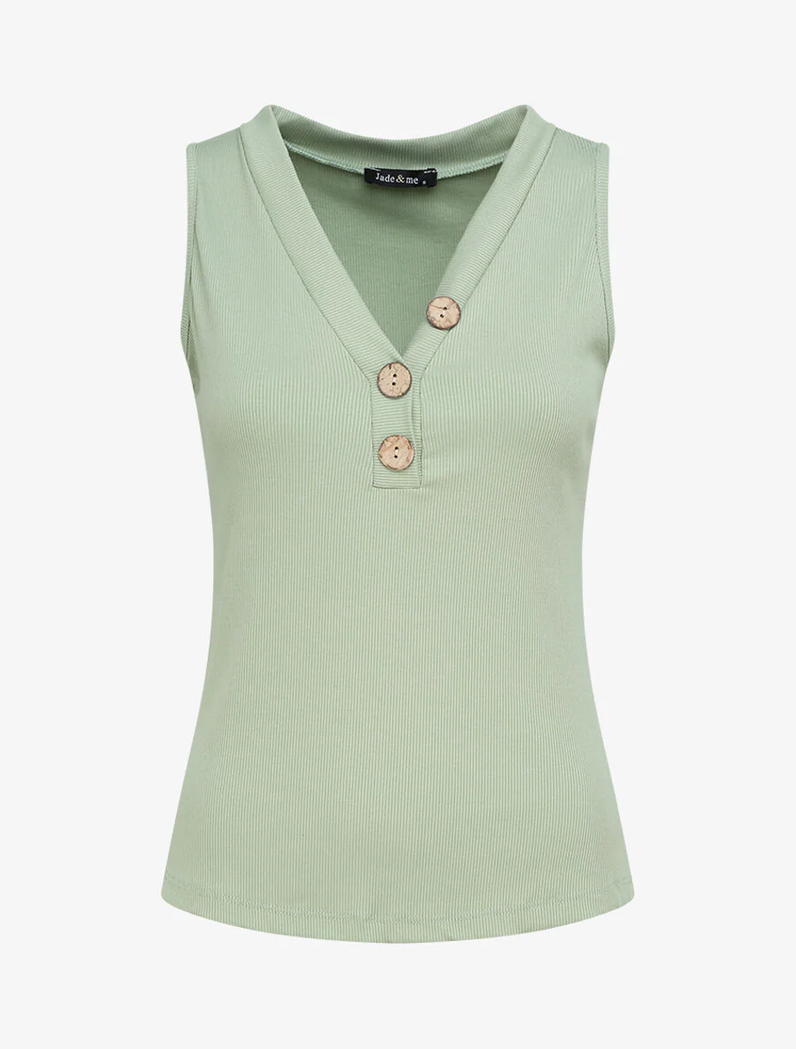 Rechte effen tanktop met knoopsluiting - Amandelgroen