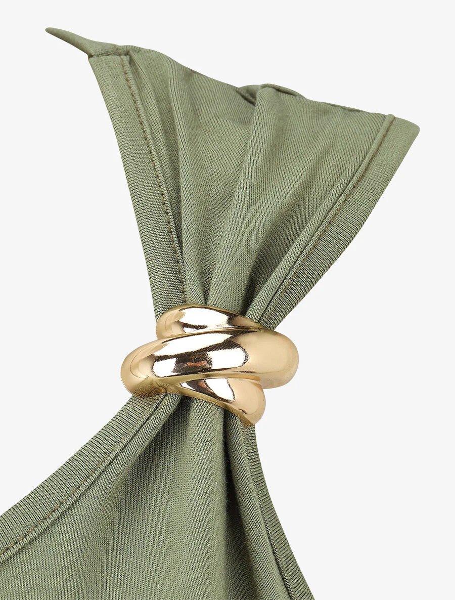 Rechte tanktop met sieraad-schouderbandjes - Khaki - Image 3